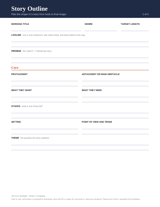 Preview of the first page of the Story Outline template